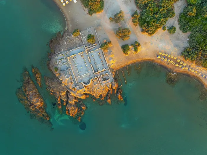 Framed Print : Greece, Dodecanese, Kos Island, Kamari Bay, Agios Stefanos Beach, and Saint Stefanos Basilica Ruins Framed Print : Greece, Dodecanese, Kos Island, Kamari Bay, Agios Stefanos Beach, and Saint Stefanos Basilica Ruins