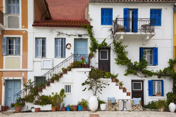 Framed Print : Greece, Epirus Region, Parga, harborfront house detail