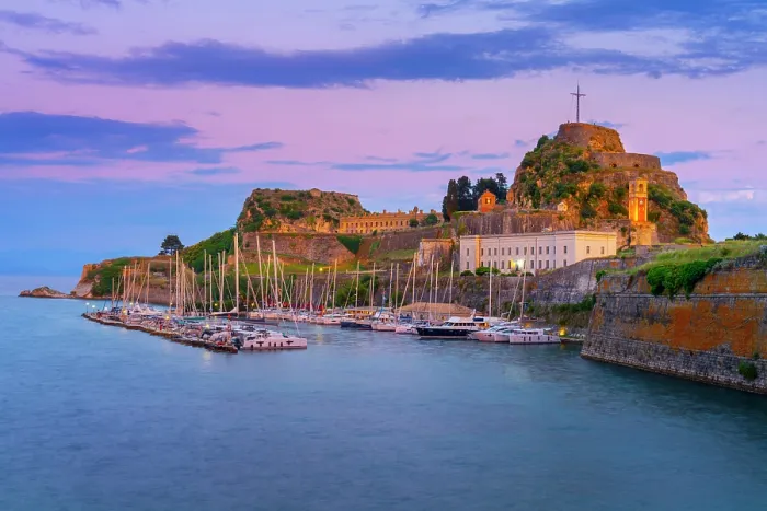 Framed Print : Greece, Ionian Islands, Corfu, Corfu town, The Old Fortress at dusk Framed Print : Greece, Ionian Islands, Corfu, Corfu town, The Old Fortress at dusk