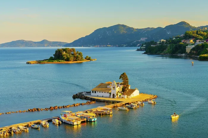 Framed Print : Greece, Ionian Islands, Corfu, Vlacherna Monastery and the Church of Pantokrator Framed Print : Greece, Ionian Islands, Corfu, Vlacherna Monastery and the Church of Pantokrator