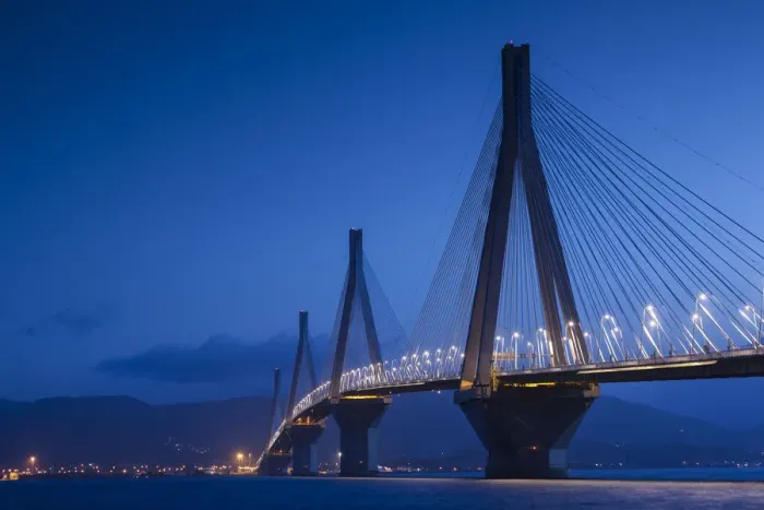 Framed Print : Greece, Peloponese Region, Gulf of Corinth, Patra-area, Rio Antirio Bridge