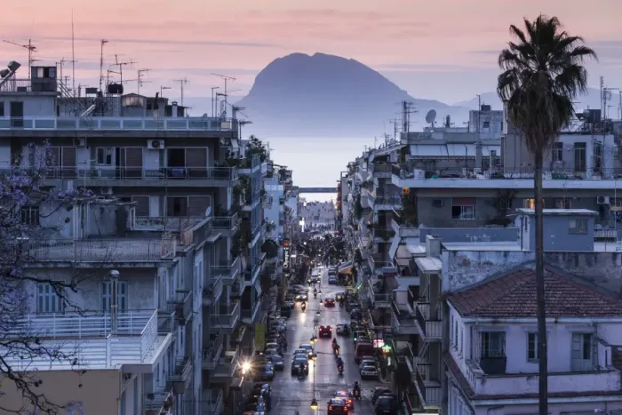 Framed Print : Greece, Peloponese Region, Patra, elevated city view over Agios Nikolaos Street