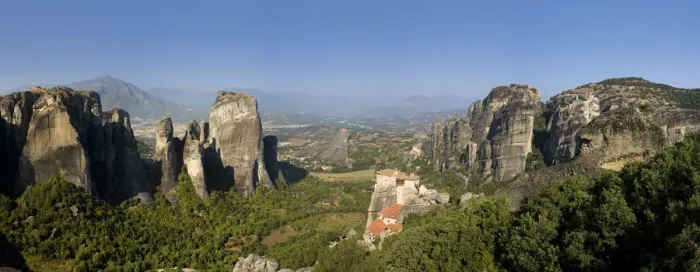 Framed Print : Greece, Thessaly, Meteora, Panoramic view of Meteora and Holy Monastery of Rousanou Framed Print : Greece, Thessaly, Meteora, Panoramic view of Meteora and Holy Monastery of Rousanou
