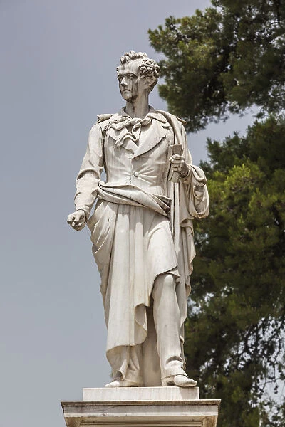 Greece, West Greece Region, Messolonghi, Garden of the Heroes, statue of Lord Byron