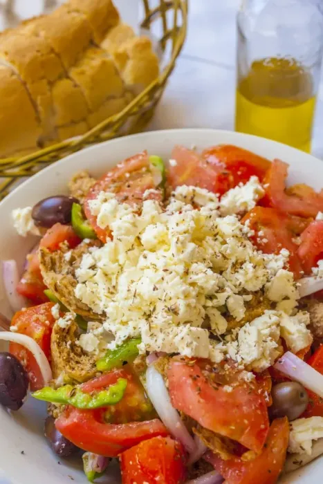 Framed Print : Greek Panzanella Salad, Kalymnos, Dodecanese, Greek Islands, Greece, Europe