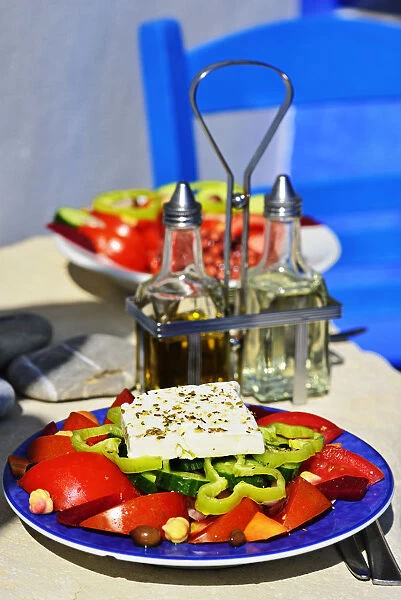Greek salad in taverna in Mirtos, Crete, Greece, Europe