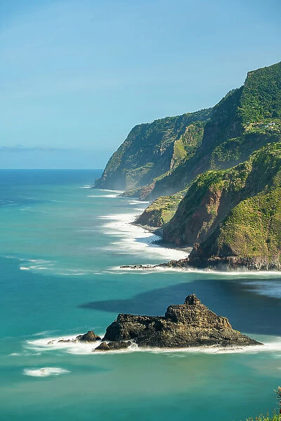 Green cliffs on the northern coast of Madeira near Arco de Sao Jorge, Santana, Madeira, Portugal