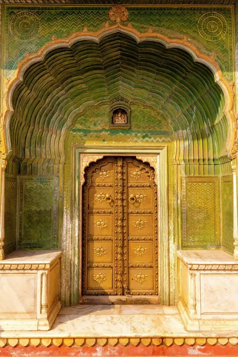 Framed Print : Green Coloured Leheriya Gate with a Ganesha Carving Visible Above the Door, City Palace, Jaipur, Rajasthan, India Framed Print : Green Coloured Leheriya Gate with a Ganesha Carving Visible Above the Door, City Palace, Jaipur, Rajasthan, India