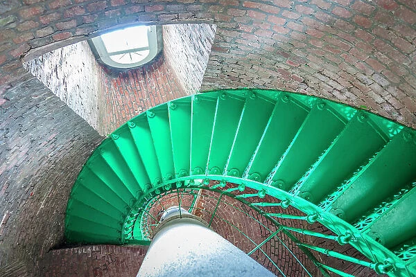 Green stairs in the Darsser Ort lighthouse, Mecklenburg-Western Pomerania, Baltic Sea, North Germany, Germany