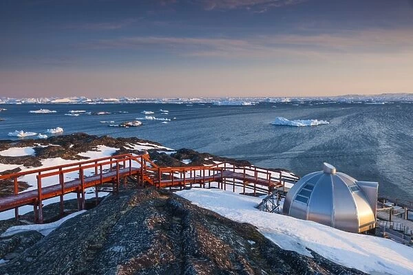 Greenland, Disko Bay, Ilulissat, waterfront igloo houses