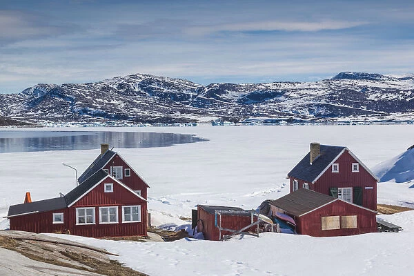 Greenland, Disko Bay, Oqaatsut, village buildings