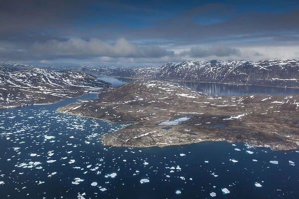 Greenland, Qaqortoq, aerial view of floating ice
