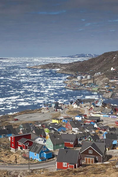 Greenland, Qaqortoq, elevated town view