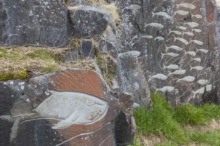 Framed Print : Greenland, Qaqortoq, Stone and Man outdoor sculpture project, They Came, by Aka Hough