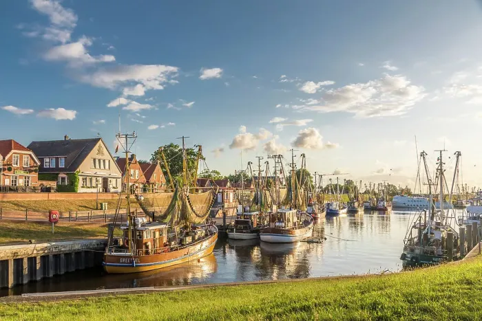 Framed Print : Greetsiel harbor at sunrise, East Frisia, Lower Saxony, Germany Framed Print : Greetsiel harbor at sunrise, East Frisia, Lower Saxony, Germany