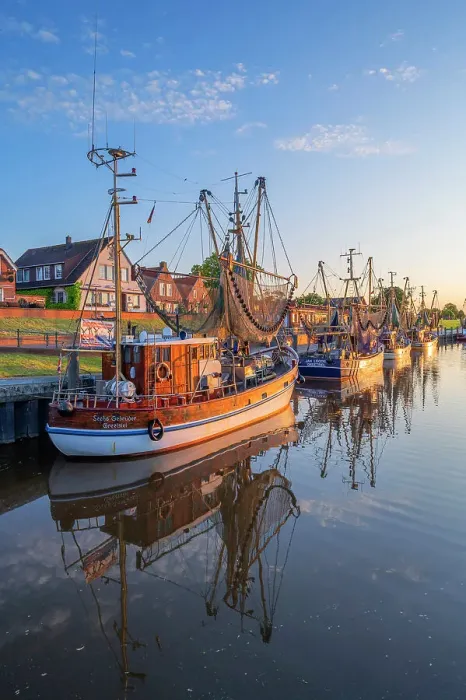 Framed Print : Greetsiel Harbor at sunrise, Krummhorn, East Frisia, Lower Saxony, Germany Framed Print : Greetsiel Harbor at sunrise, Krummhorn, East Frisia, Lower Saxony, Germany