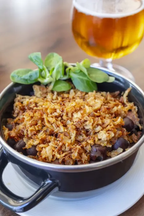 Framed Print : Grey Peas with Smoked Bacon and Fried Onions, Riga, Latvia, Northern Europe Framed Print : Grey Peas with Smoked Bacon and Fried Onions, Riga, Latvia, Northern Europe