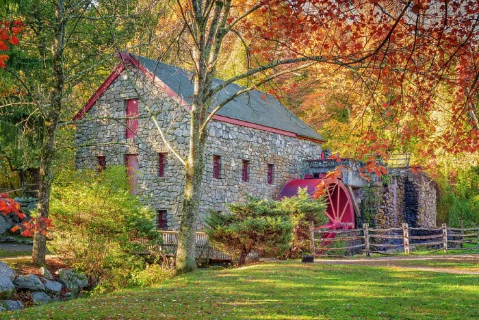 Framed Print : Grist Mill in Sudbury in Fall Sudbury, Massachusetts, New England, USA Framed Print : Grist Mill in Sudbury in Fall Sudbury, Massachusetts, New England, USA