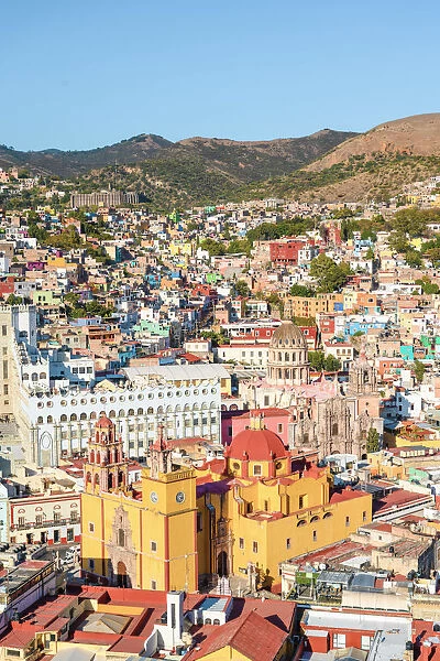 Guanajuato city, Guanajuato state, Mexico. Cityscape and the Basailica Colegiata de