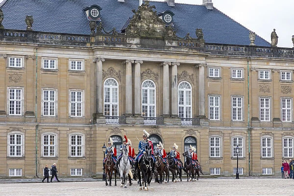 Guards on Horseback, Changing of the Guard, Amalienborg Palace, Copenhagen, Denmark