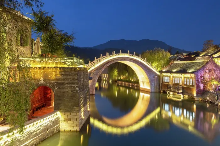Framed Print : Gubei Water Town at dusk, Simatai, Beijing, China Framed Print : Gubei Water Town at dusk, Simatai, Beijing, China