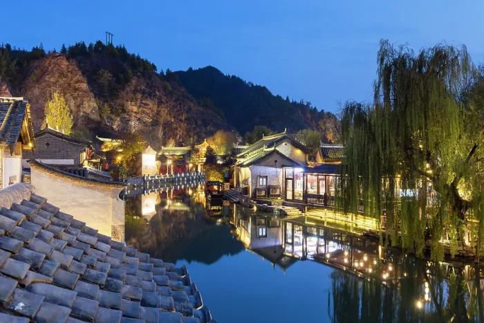 Framed Print : Gubei Water Town at dusk, Simatai, Beijing, China Framed Print : Gubei Water Town at dusk, Simatai, Beijing, China