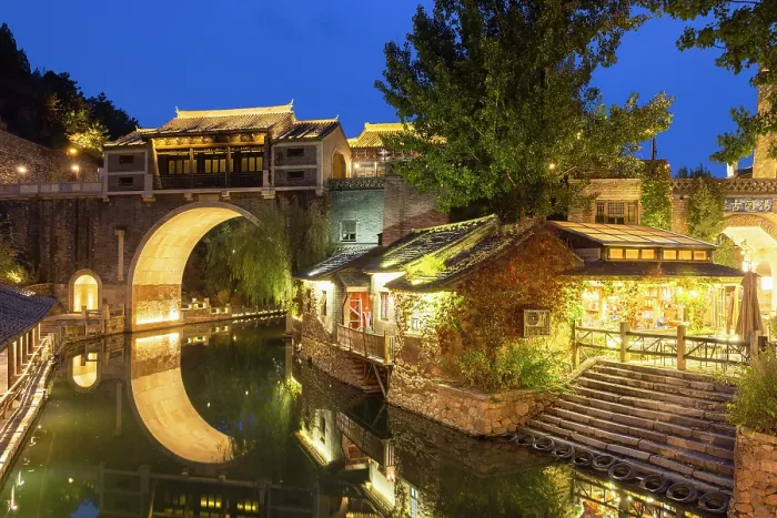 Framed Print : Gubei Water Town at dusk, Simatai, Beijing, China Framed Print : Gubei Water Town at dusk, Simatai, Beijing, China