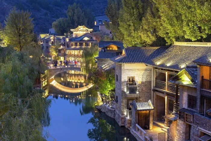 Framed Print : Gubei Water Town at dusk, Simatai, Beijing, China Framed Print : Gubei Water Town at dusk, Simatai, Beijing, China