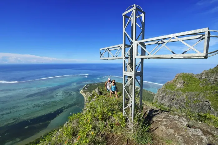 Framed Print : Guide with guests during the ascent to the summit of Le Morne Brabant, Unesco World Framed Print : Guide with guests during the ascent to the summit of Le Morne Brabant, Unesco World