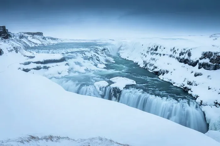 Framed Print : Gullfoss waterfalls in winter at sunrise. Hrunamannahreppur, Arnessysla, Suourland, Iceland Framed Print : Gullfoss waterfalls in winter at sunrise. Hrunamannahreppur, Arnessysla, Suourland, Iceland