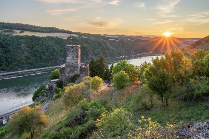 Framed Print : Gutenfels castle at sunset, Kaub, Rhine valley, Rhineland-Palatinate, Germany