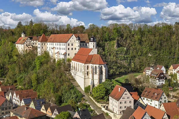 Haigerloch in Eyachtal Valley with castle church and castle, Swabian Jura, Baden-Wurttemberg, Germany