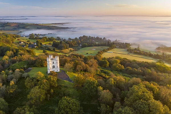 Haldon Belvedere (Lawrence Castle) on a misty autum morning, Devon, England