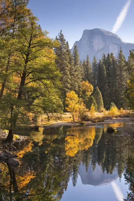 Framed Print : Half Dome and the Merced River surrounded by fall foliage, Yosemite National Park Framed Print : Half Dome and the Merced River surrounded by fall foliage, Yosemite National Park