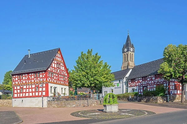 Half-timberd houses at Elz market place near Limburg an der Lahn, Lahn valley, Westerwald, Hesse, Germany
