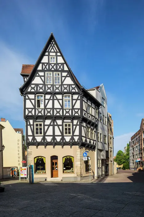 Framed Print : Half timbered building, Halle (Saale), Saxony-Anhalt, Germany Framed Print : Half timbered building, Halle (Saale), Saxony-Anhalt, Germany