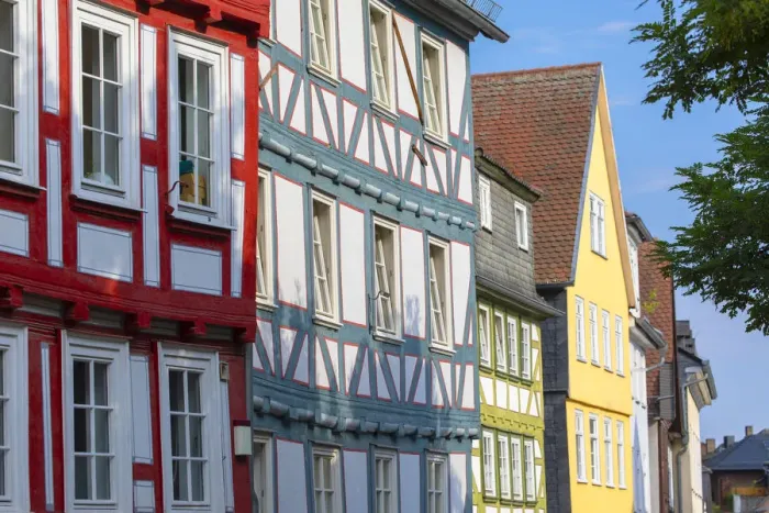 Framed Print : Half-timbered buildings, Marburg, Hesse, Germany Framed Print : Half-timbered buildings, Marburg, Hesse, Germany
