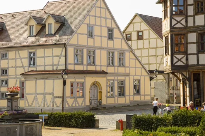 Framed Print : Half timbered buildings, Tangermunde, Elbe, Saxony-Anhalt, Germany Framed Print : Half timbered buildings, Tangermunde, Elbe, Saxony-Anhalt, Germany