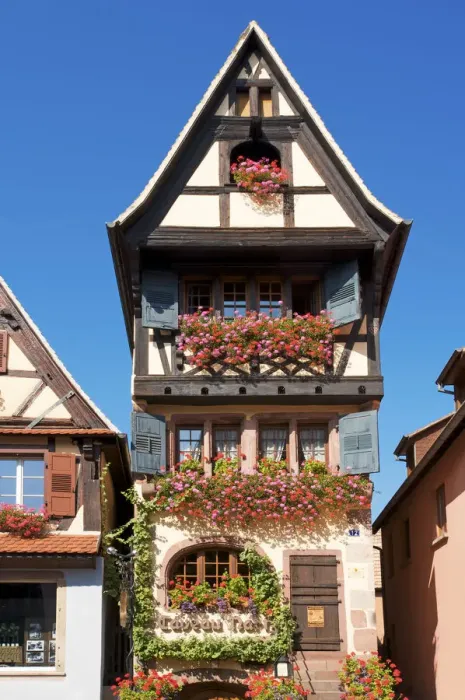 Framed Print : Half Timbered house in Dambach la Ville, Alsace, France