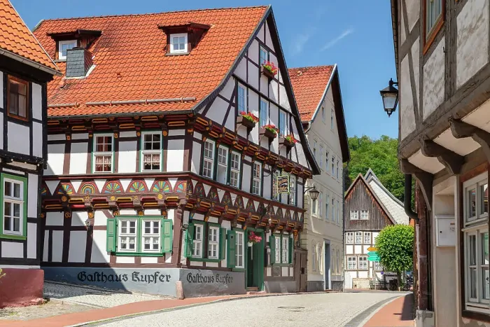 Framed Print : Half-timbered house Kupfer restaurant, Stolberg, Harz, Saxony-Anhalt, Germany Framed Print : Half-timbered house Kupfer restaurant, Stolberg, Harz, Saxony-Anhalt, Germany