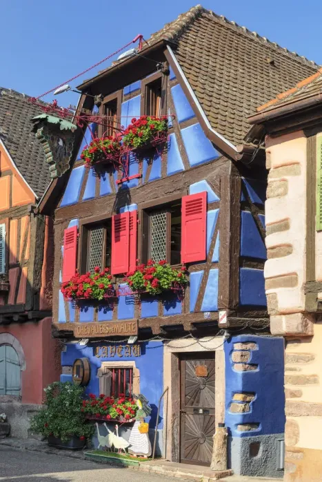 Framed Print : Half-timbered house in Ribeauville, Alsace, Alsatian Wine Route, Haut-Rhin, France