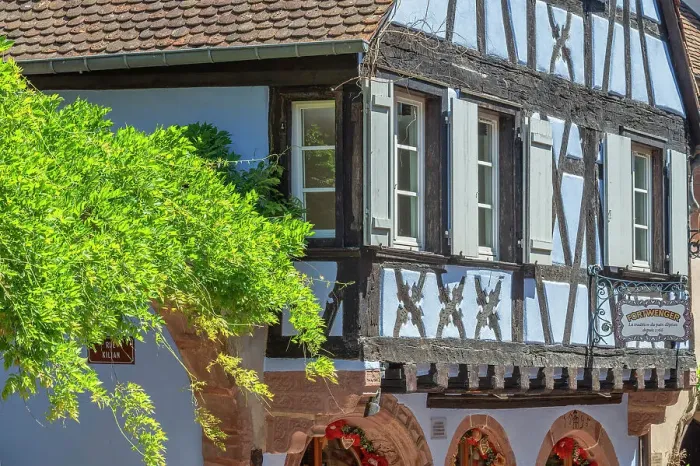 Framed Print : Half-timbered house at Riquewihr, Haut-Rhin, Alsace, Alsace-Champagne-Ardenne-Lorraine, Grand Est, France