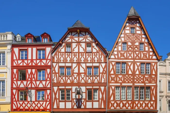 Framed Print : Half-timbered houses at the main market, Treves, Mosel valley, Rhineland-Palatinate, Germany