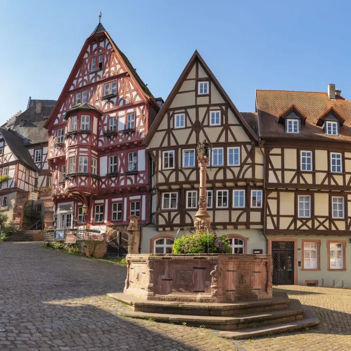 Framed Print : Half-timbered houses on the market square, Miltenberg, Lower Franconia, Bavaria, Germany