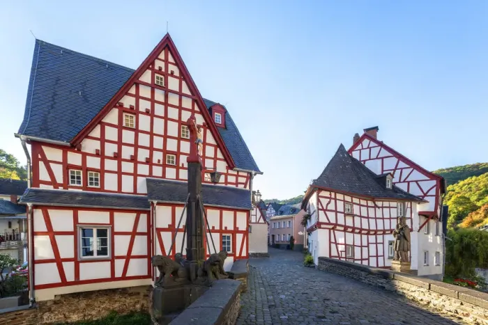 Framed Print : Half-timbered houses at Monreal, Eifel, Rhineland-Palatinate, Germany Framed Print : Half-timbered houses at Monreal, Eifel, Rhineland-Palatinate, Germany