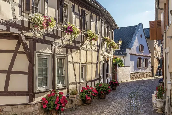 Framed Print : Half-timbered houses in the old town of Eltville, Rheingau, Hesse, Germany Framed Print : Half-timbered houses in the old town of Eltville, Rheingau, Hesse, Germany
