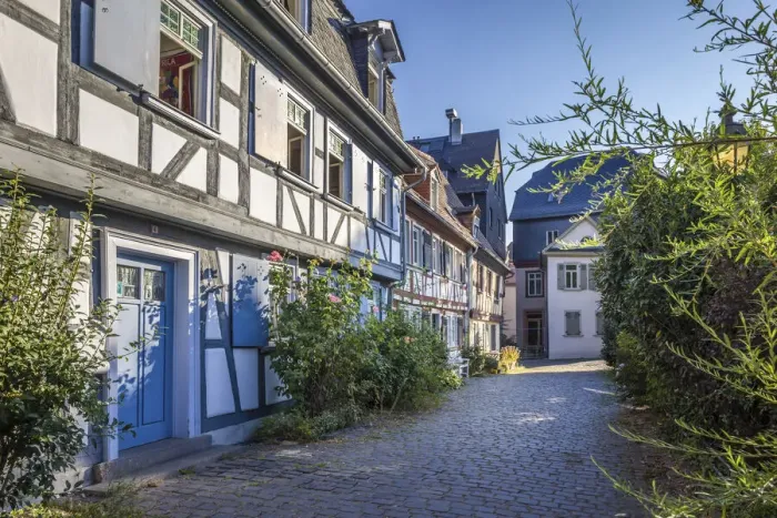 Framed Print : Half-timbered houses in the old town of Frankfurt-Hochst, Frankfurt, Hesse, Germany Framed Print : Half-timbered houses in the old town of Frankfurt-Hochst, Frankfurt, Hesse, Germany