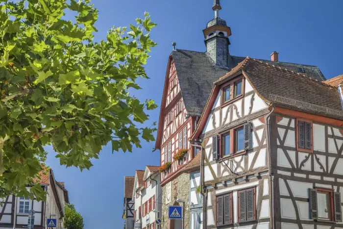 Framed Print : Half-timbered houses and old town hall in Oberursel, Taunus, Hesse, Germany Framed Print : Half-timbered houses and old town hall in Oberursel, Taunus, Hesse, Germany