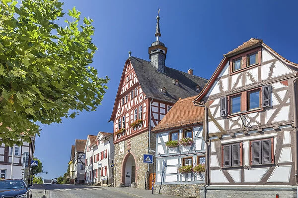 Half-timbered houses and old town hall in Oberursel, Taunus, Hesse, Germany