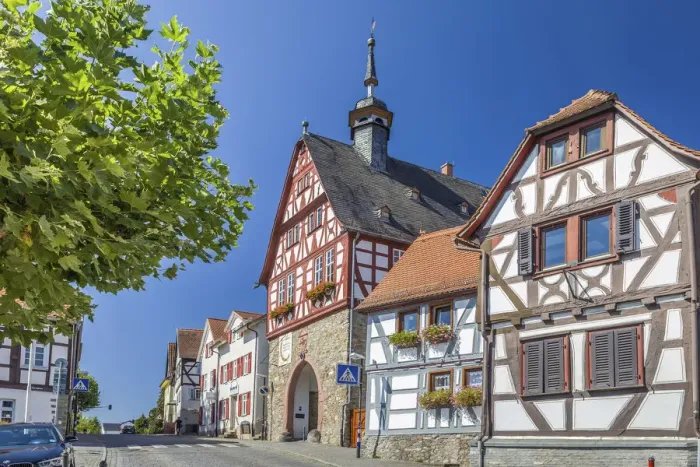 Framed Print : Half-timbered houses and old town hall in Oberursel, Taunus, Hesse, Germany Framed Print : Half-timbered houses and old town hall in Oberursel, Taunus, Hesse, Germany